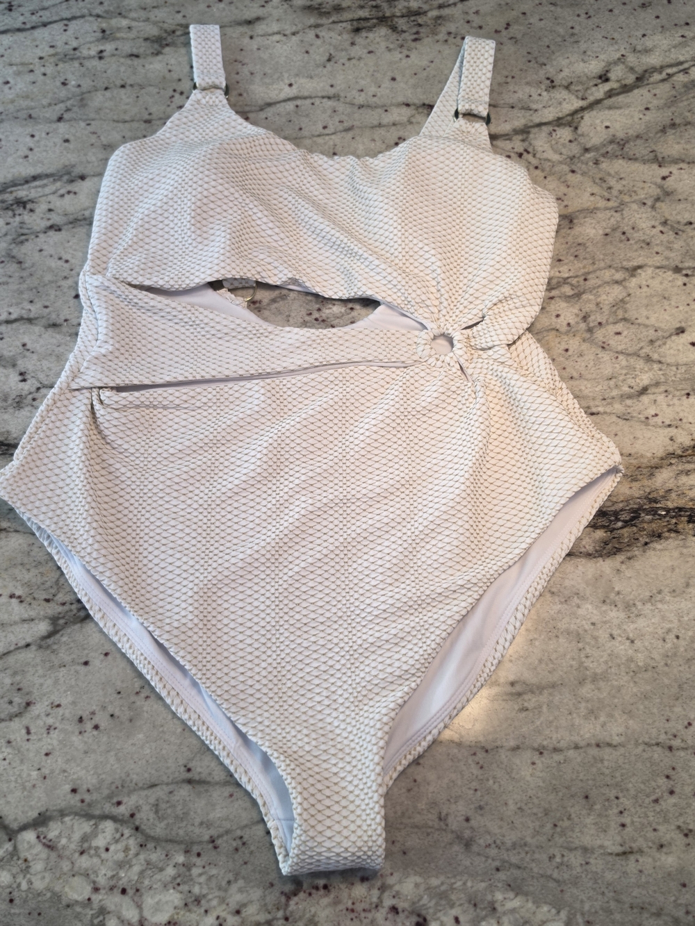 Womens Xxl Textured White One-Piece Swimsuit with Knot Detail Nwt